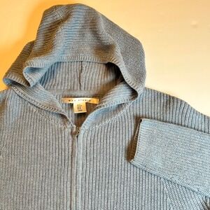 MAX STUDIO Womens Blue Ribbed Knit Zip Up Hoodie Sweater Size Medium